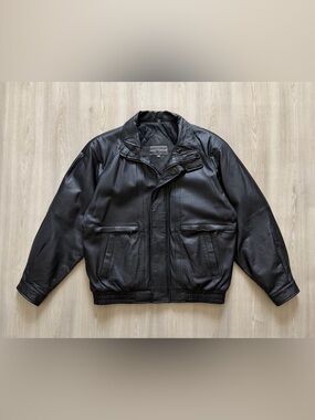 Vintage David Taylor Black Leather Bomber Flight Moto Aviator Jacket Sz L